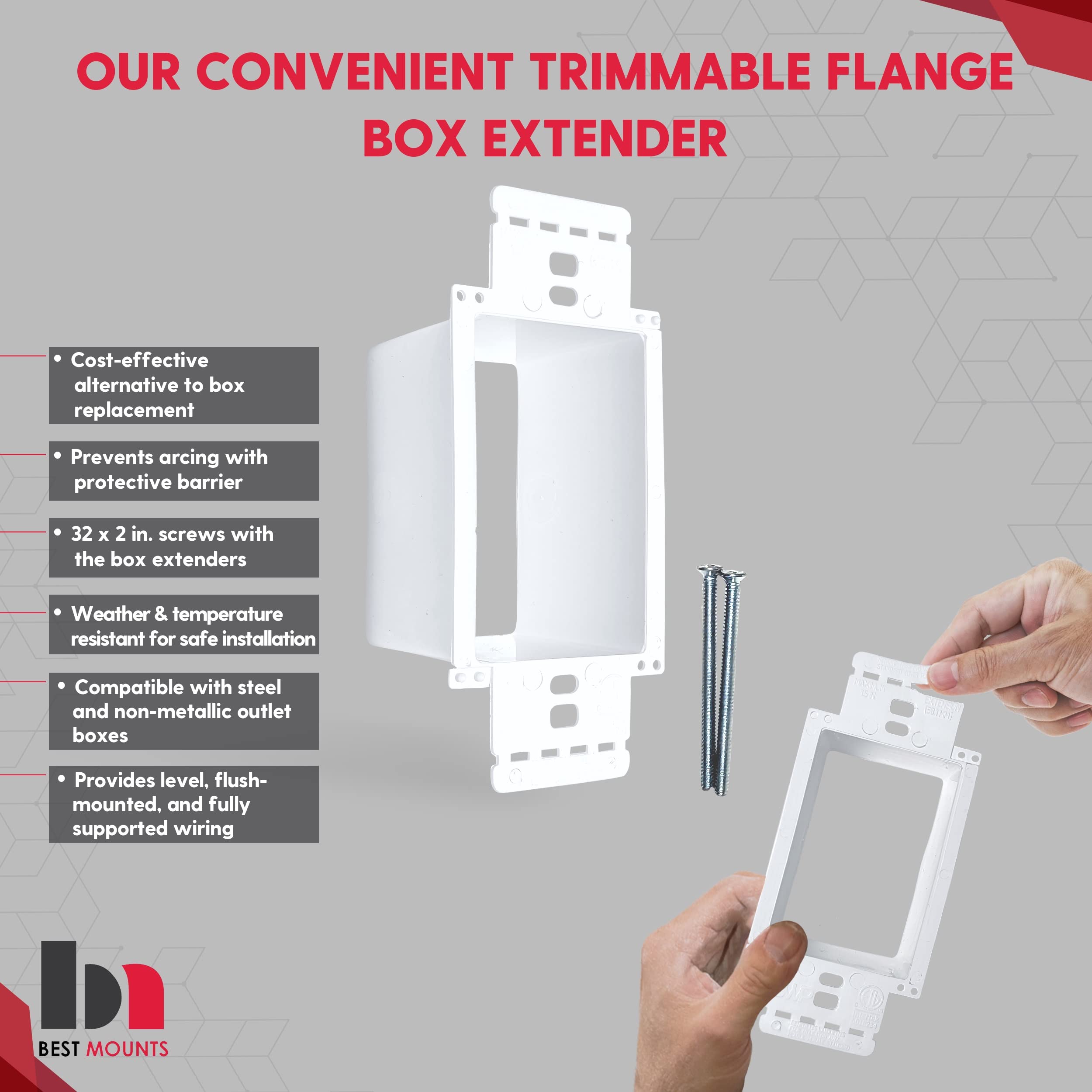 BestMounts outlet box extender in-wall setup highlights gap bridging for quieter walls