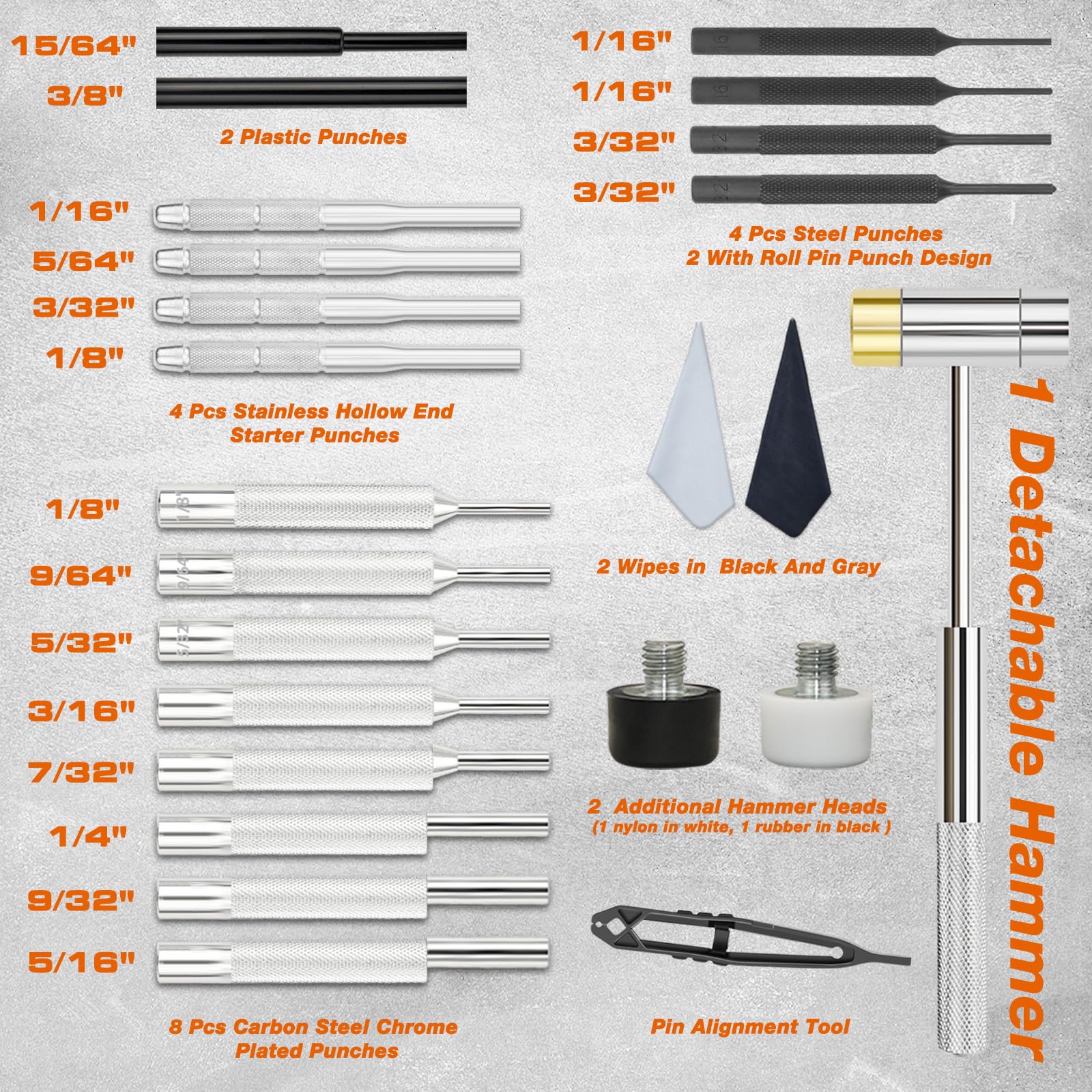 BESTNULE flat punches assortment with precise sizes for accurate alignment.