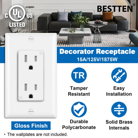BESTTEN 15A Decor Outlet side wiring view for quick installation.