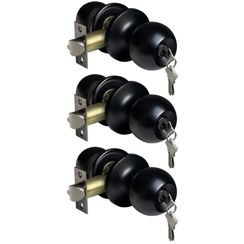 BESTTEN 3-pack keyed entry knobs matte black front view for secure entry