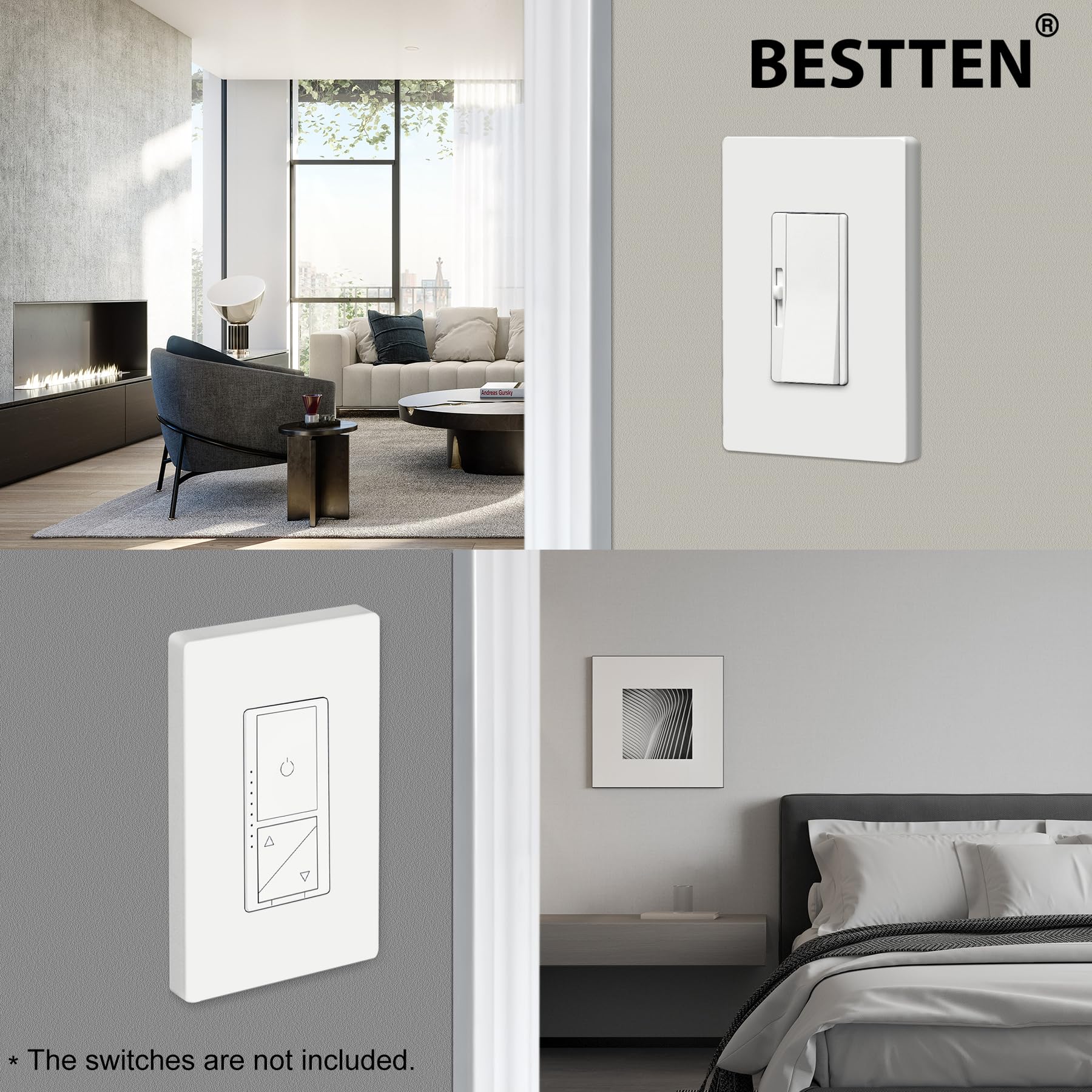 BESTTEN screwless wall plate close-up shows seamless edge for a clean look.
