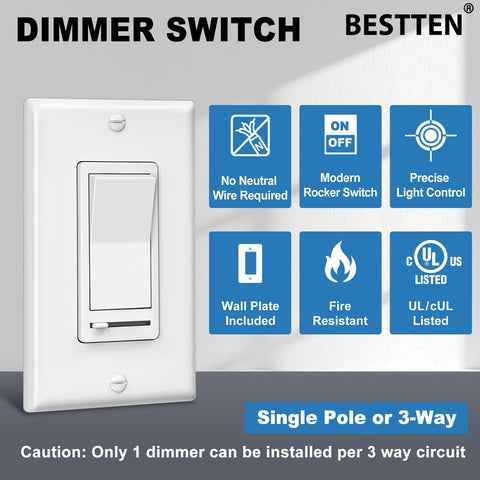 BESTTEN dimmer switch 3-way setup shows flexible wiring for multi-location control.