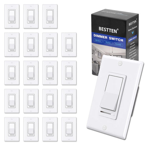 BESTTEN dimmer switch front view demonstrates smooth lighting control in white finish.