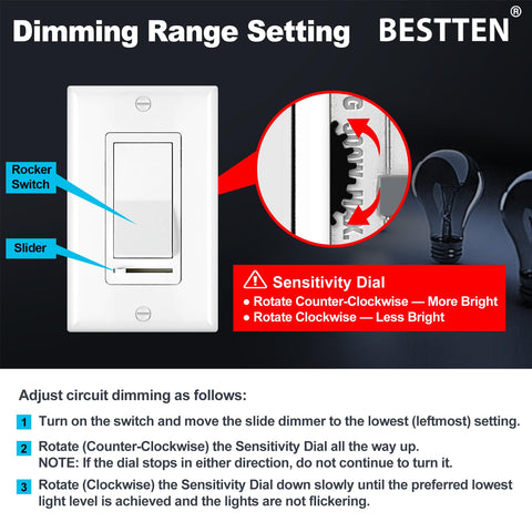 BESTTEN dimmer switch LED compatibility highlights smooth, flicker-free operation with modern bulbs.