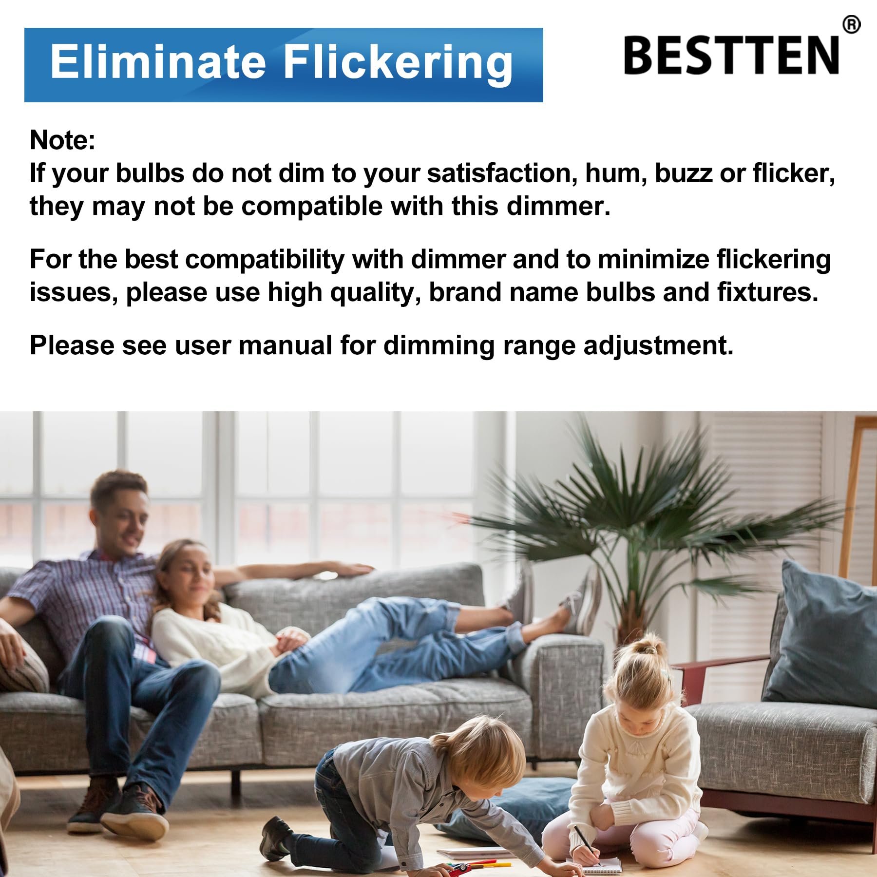 BESTTEN dimmer switch single pole configuration enables simple wall installation.