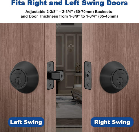 BESTTEN Exterior deadbolt with adjustable backset fits multiple door configurations