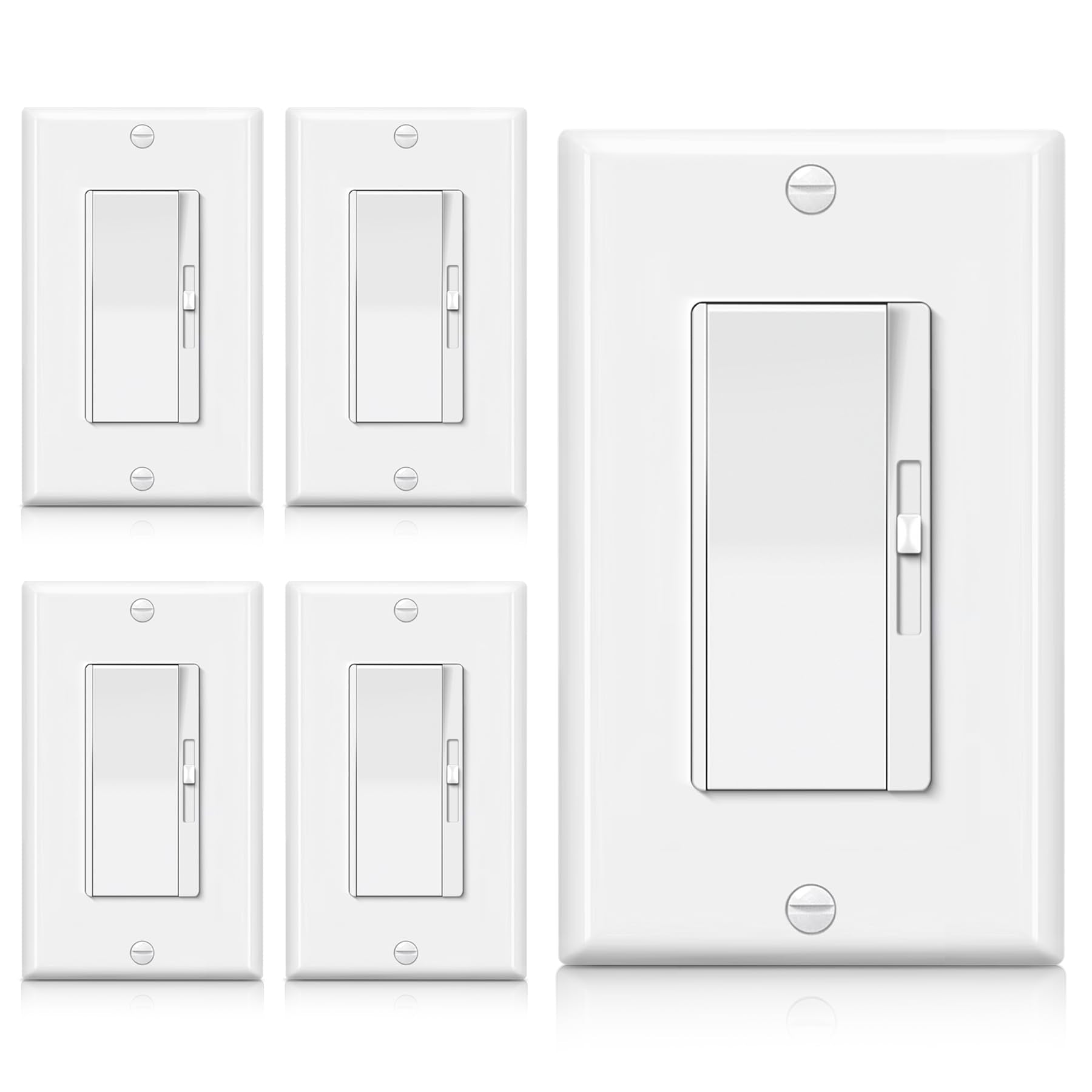 BESTTEN five-pack dimmer switch front view shows smooth light control for LED and CFL.