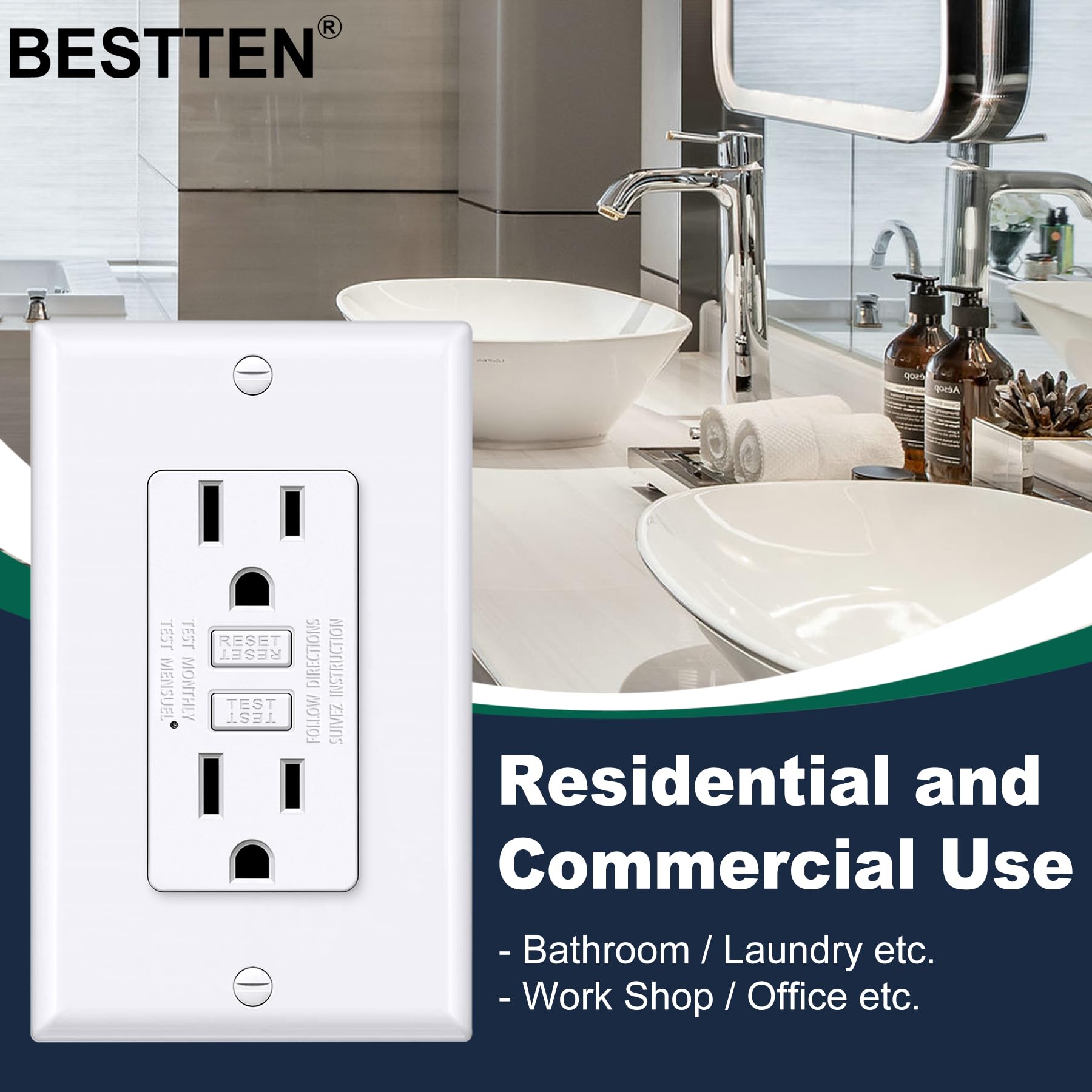 BESTTEN GFCI outlet 10-pack in white offers convenient replacements.