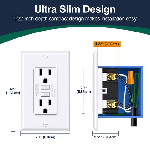BESTTEN GFCI outlet back and side wiring enables flexible installation.