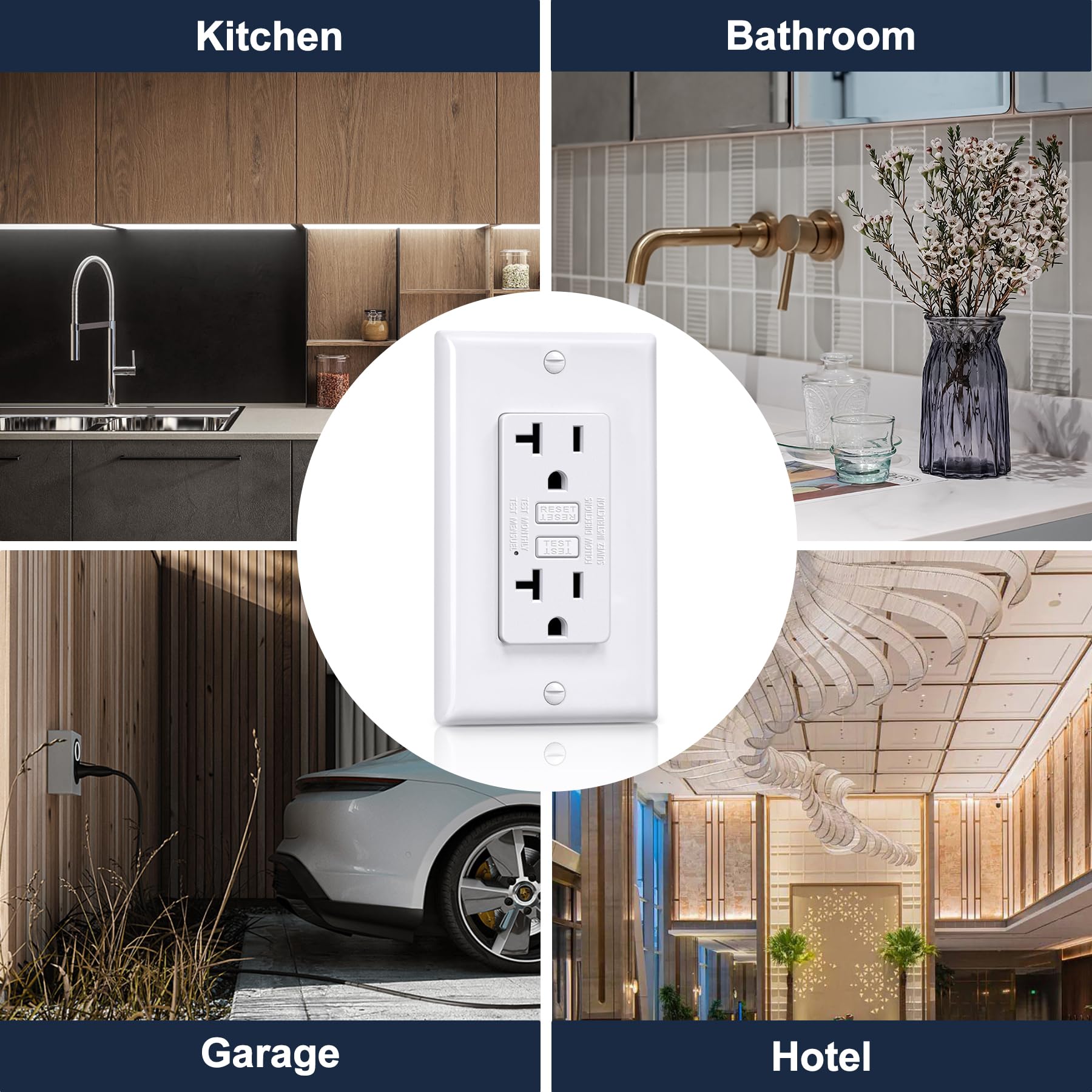 BESTTEN GFCI outlet uses fireproof polycarbonate for durable, long-lasting protection.