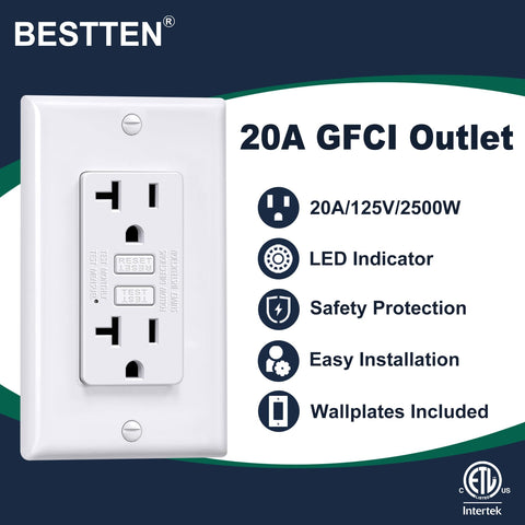 BESTTEN GFCI outlet with LED indicator shows power and status at a glance.