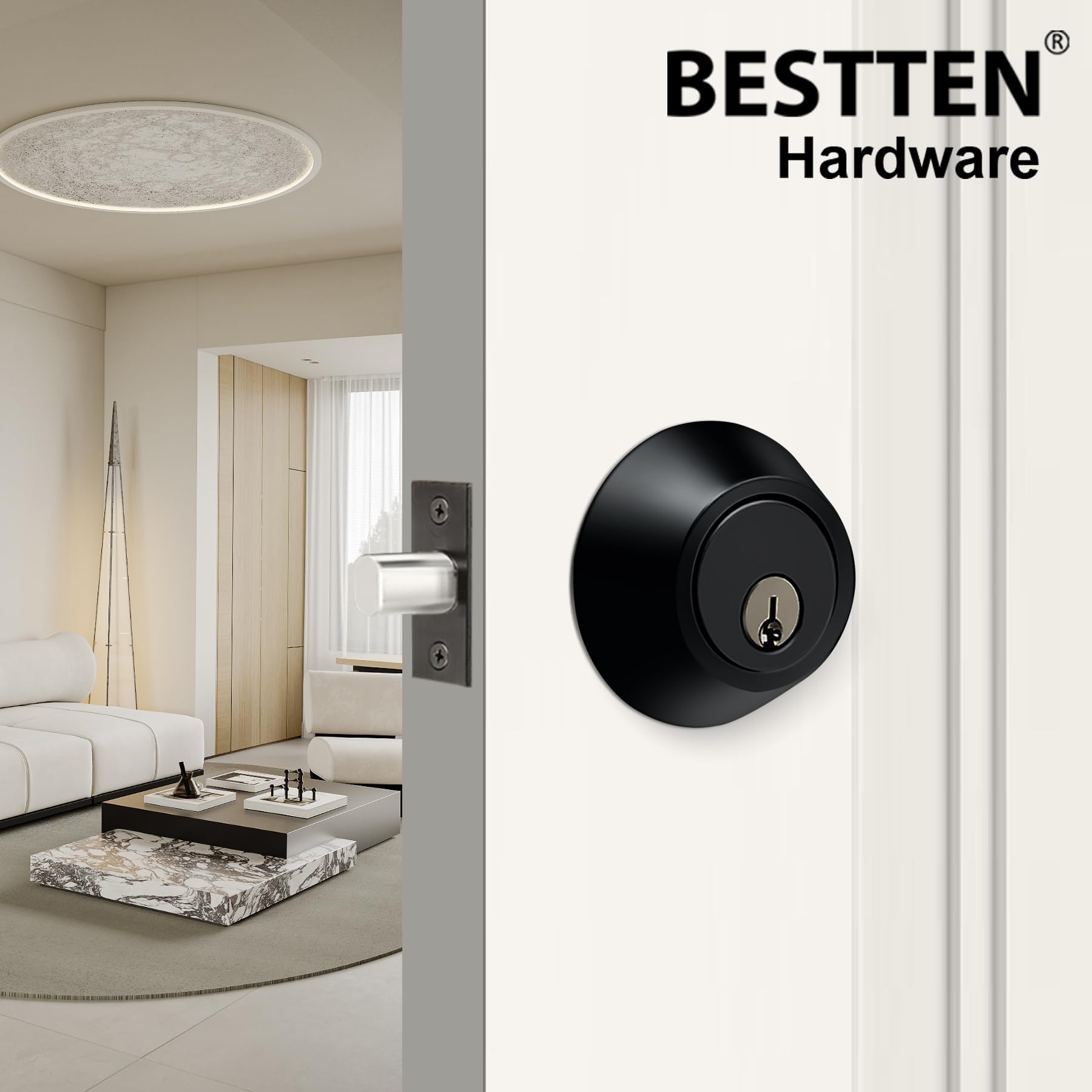 BESTTEN Keyed Alike Deadbolt close-up highlights anti bump and anti pick cylinder