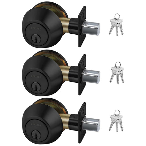BESTTEN Keyed Alike Deadbolt front view shows durable matte black exterior hardware