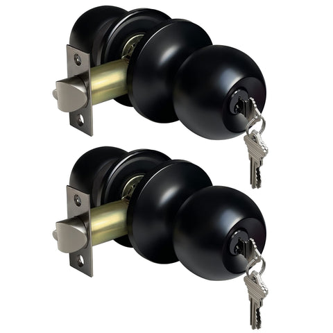 BESTTEN keyed entry door knob front view in matte black for secure entry.