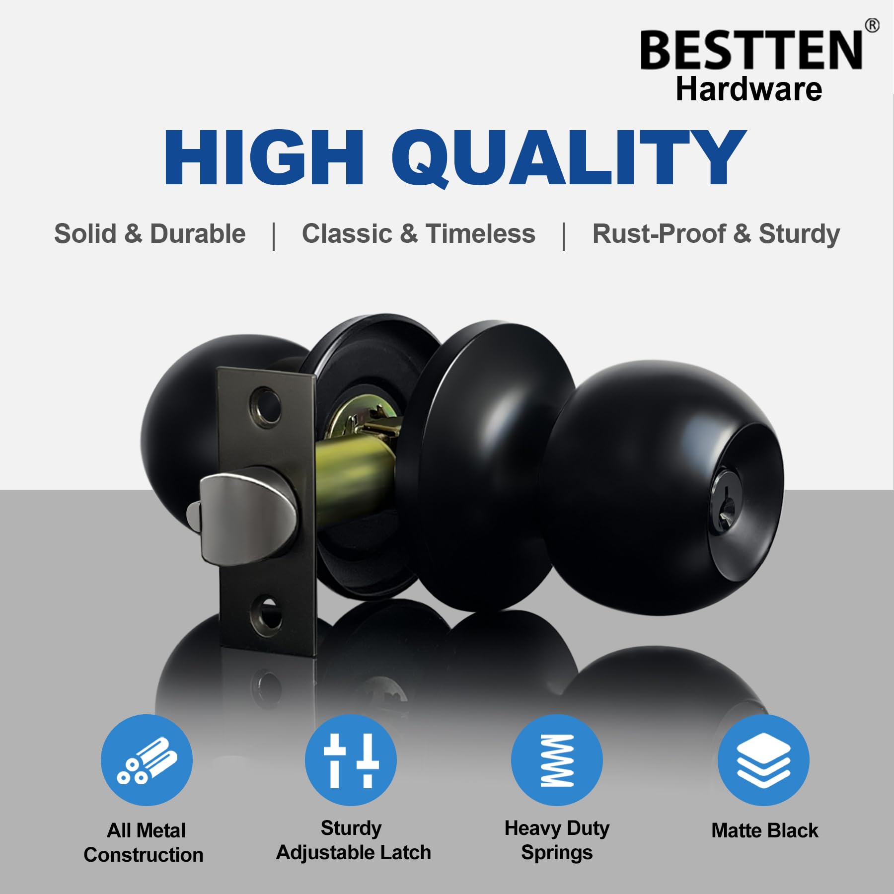 BESTTEN keyed entry door knob with three keys for quick access.