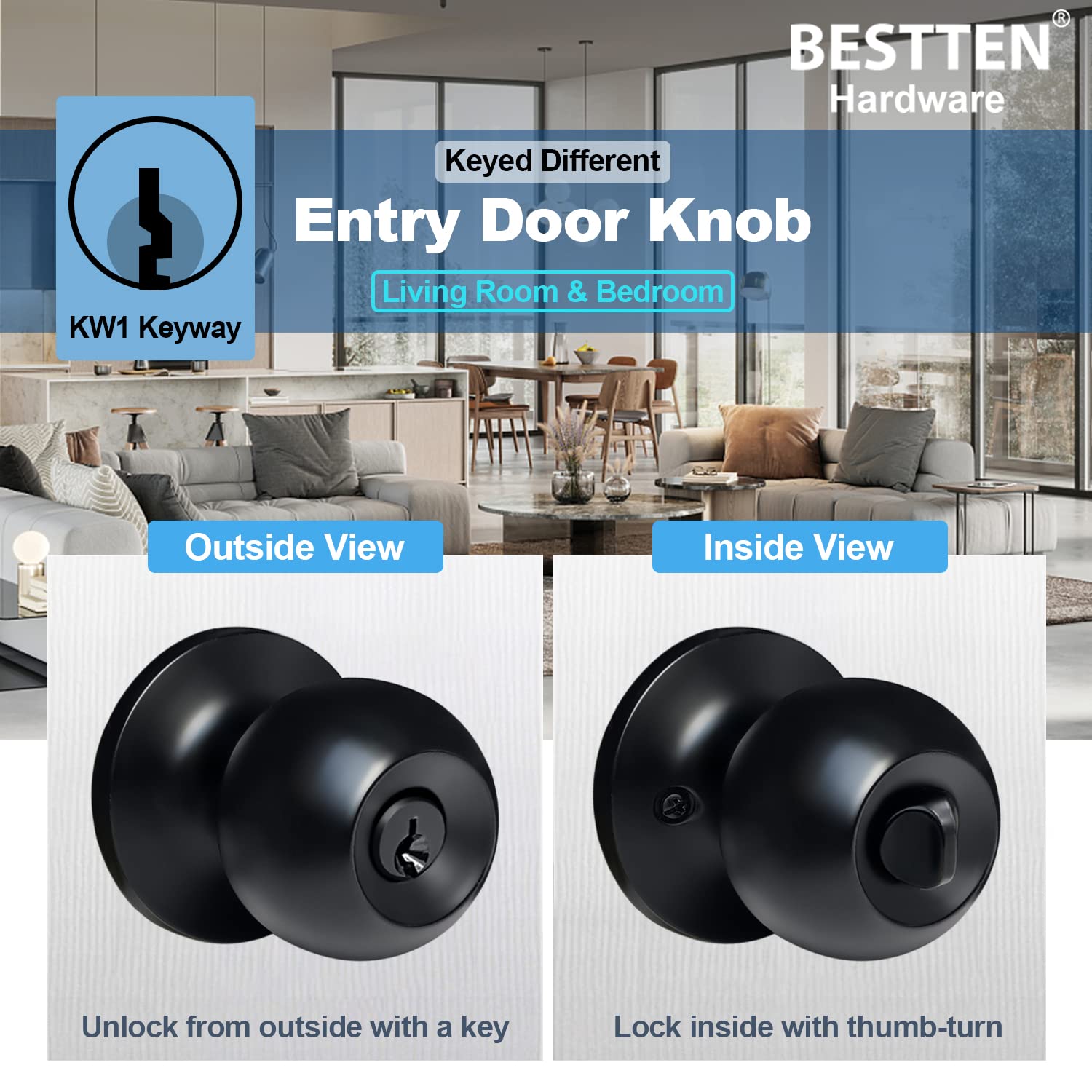BESTTEN matte black metal construction closeup shows sturdy hardware