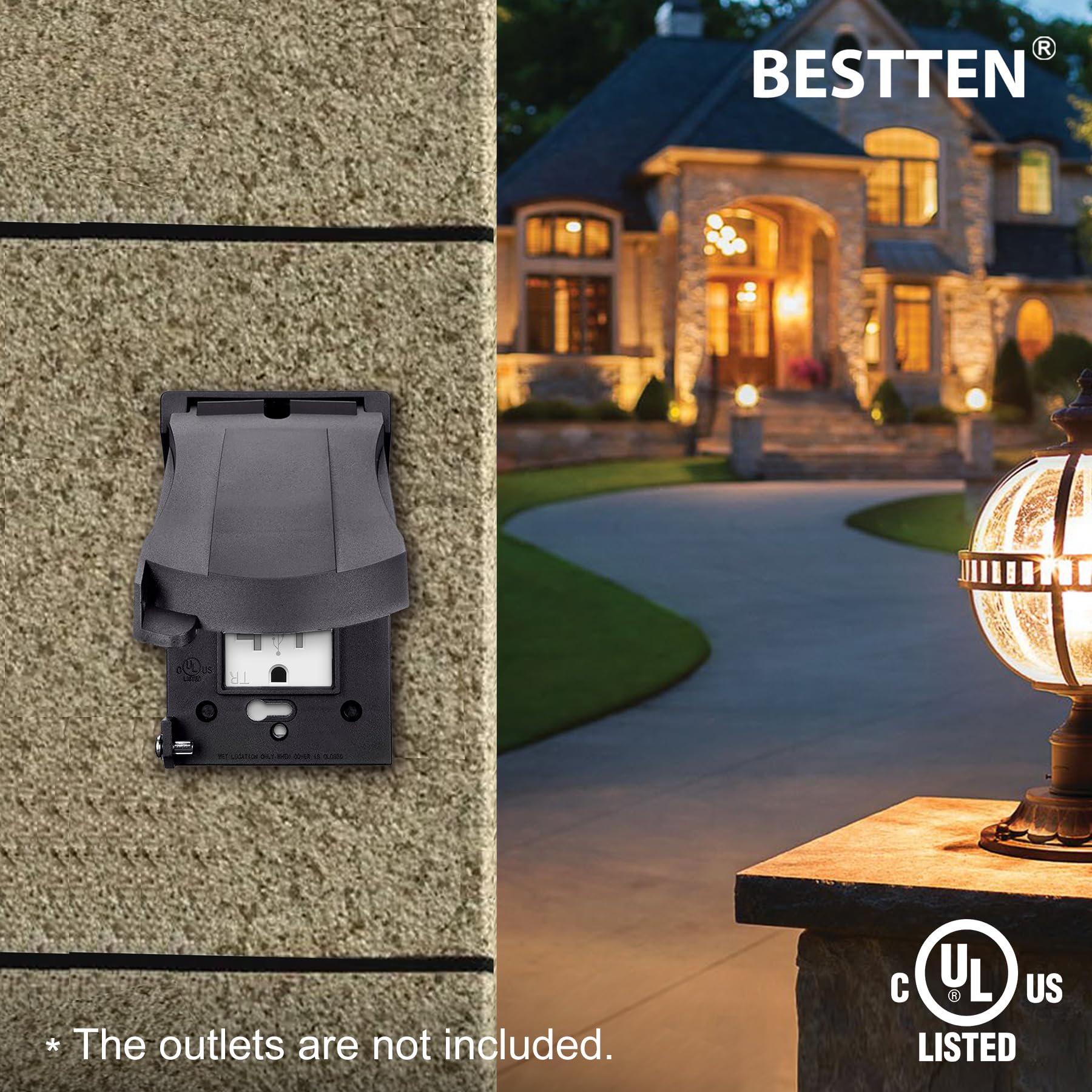 BESTTEN black finish offers a sleek, low-profile look while guarding outlets