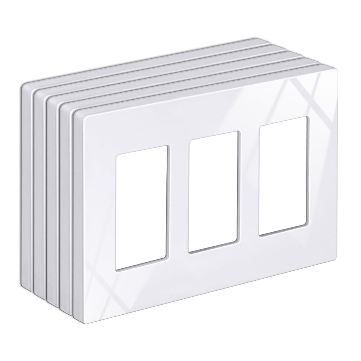 BESTTEN 3-Gang wall plate front view with gloss Snow White finish for easy cleaning.