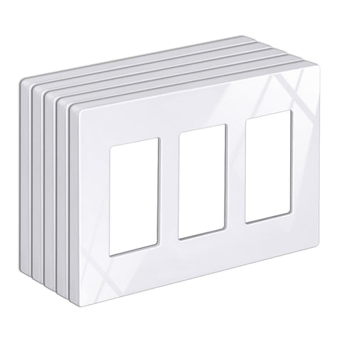 BESTTEN 3-Gang wall plate front view with gloss Snow White finish for easy cleaning.