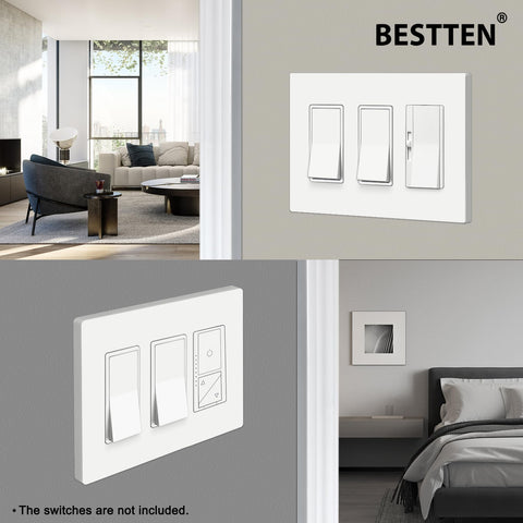 BESTTEN screwless wall plate front view with glossy finish for easy cleaning and modern appeal.