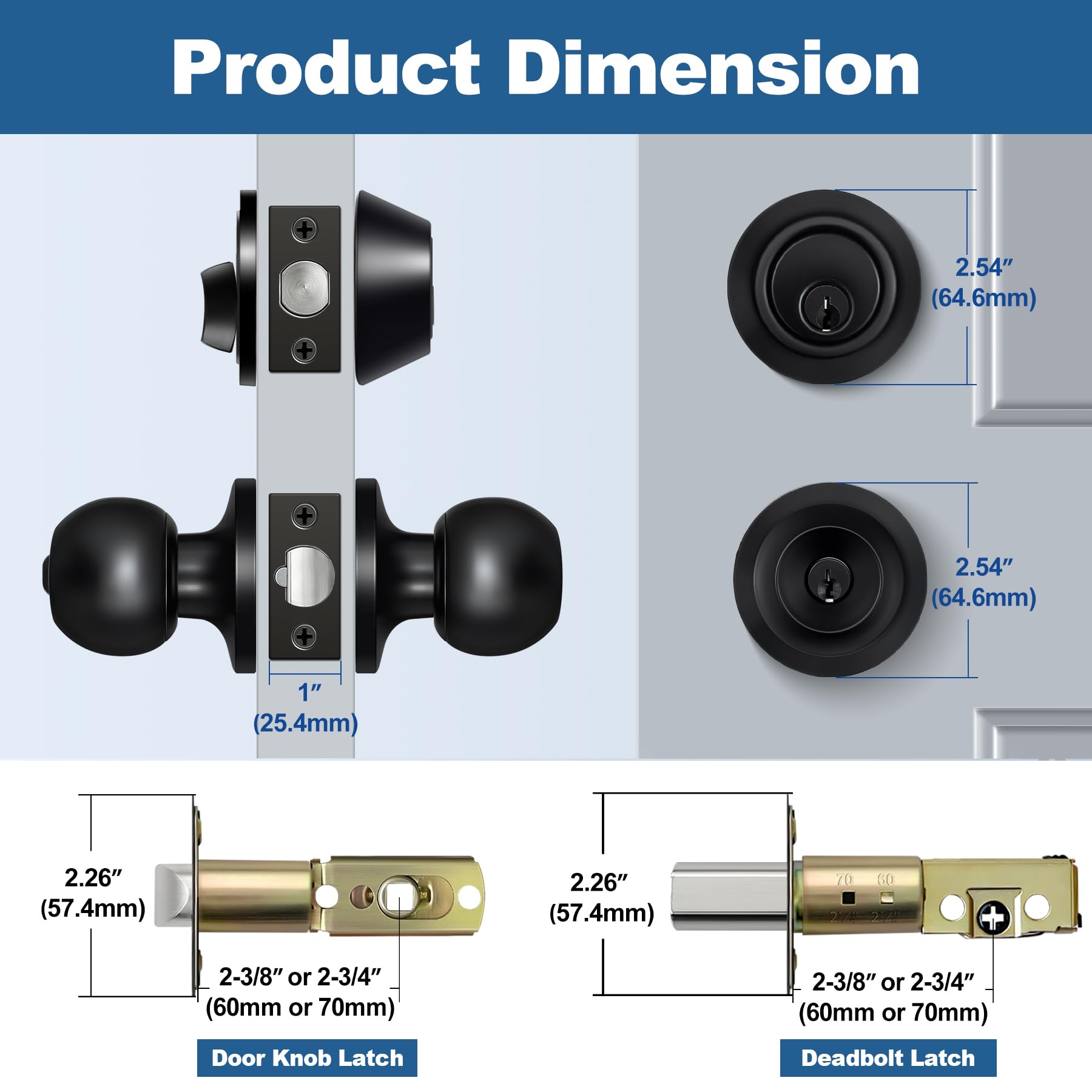 BESTTEN two-pack entry lockset with adjustable backset for standard doors