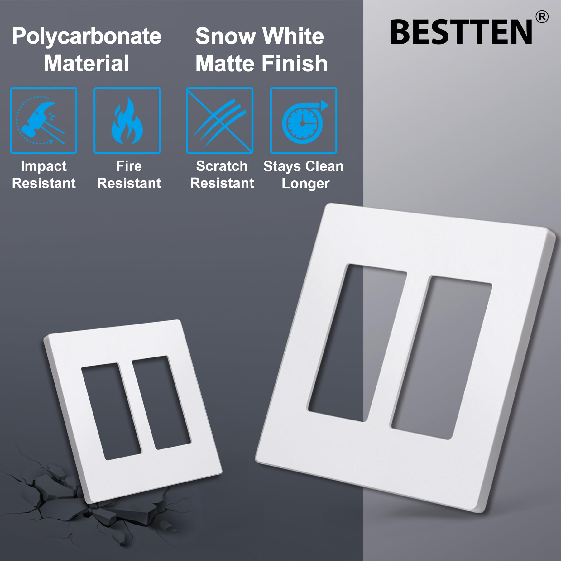 BESTTEN USWP6 screwless design close-up, clean lines for modern decor.