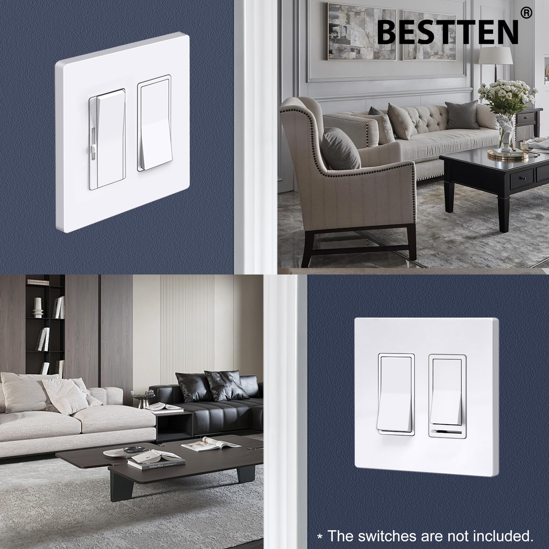 BESTTEN USWP6 snow white wall plate seamless edge reduces dust collection