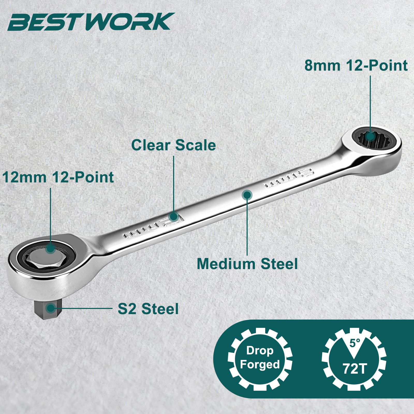 Bestwork low-profile bits in S2 steel for durability in confined spaces.