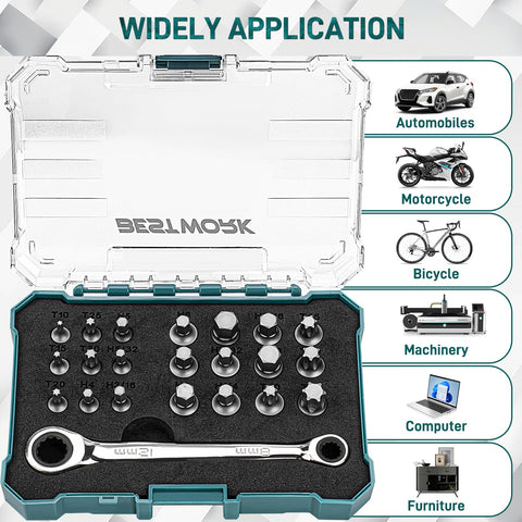 Bestwork storage case with molded slots keeps bits organized.