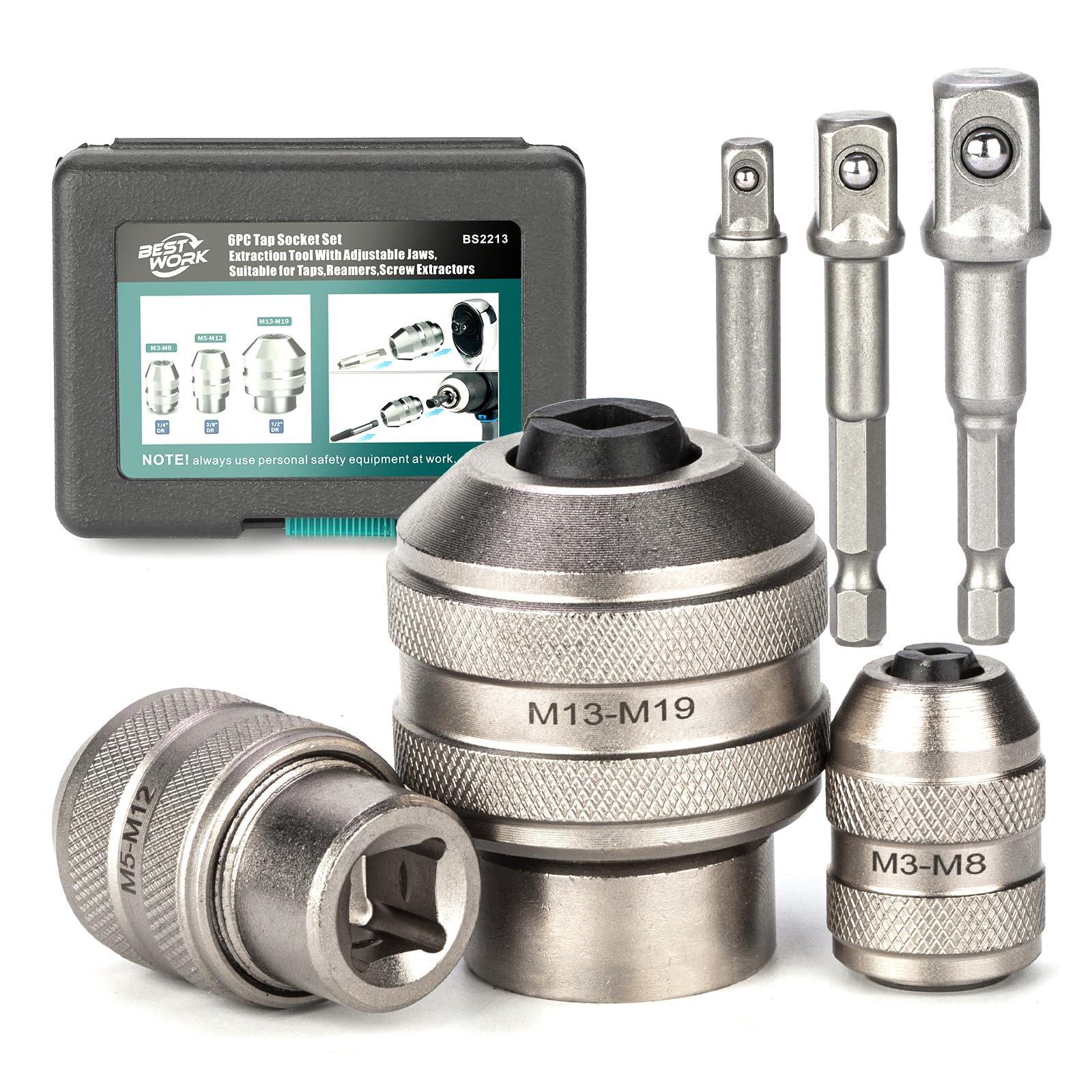 Bestwork tap socket set in 1/4 drive for tight spaces and precise threading.