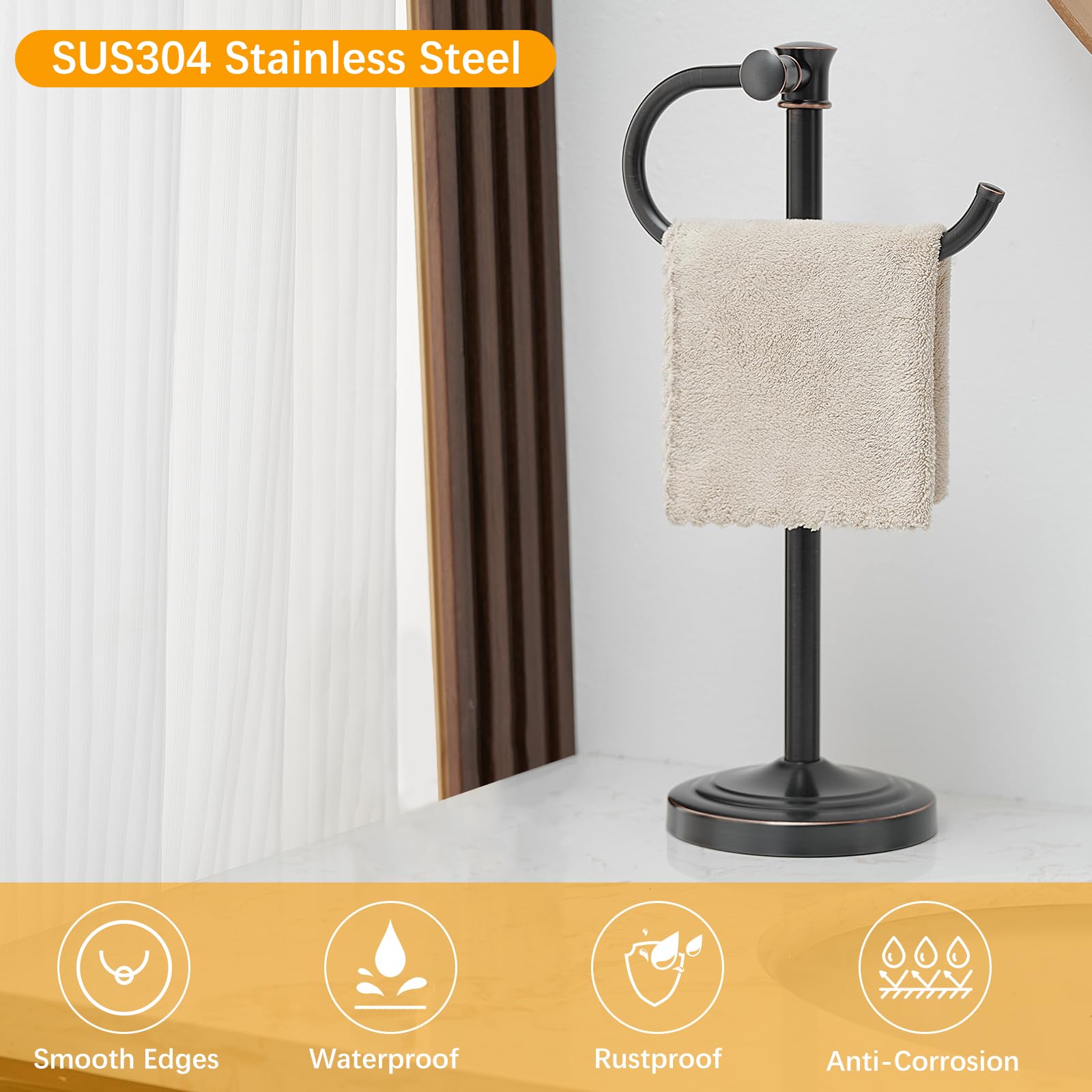 BESy free-standing towel bar on countertop offers quick access.