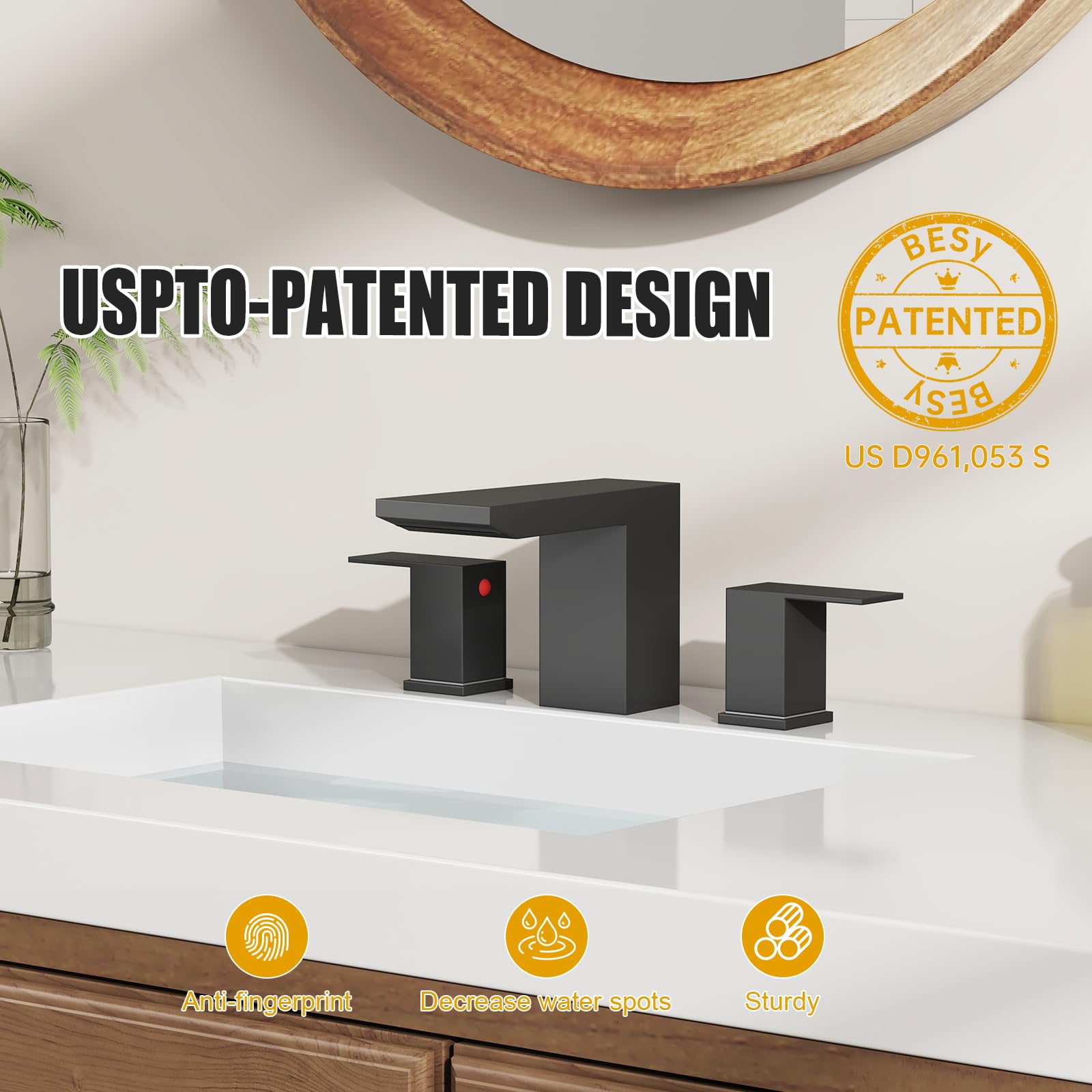 BESy 8-inch wide bathroom sink faucet delivering a modern waterfall at your sink.