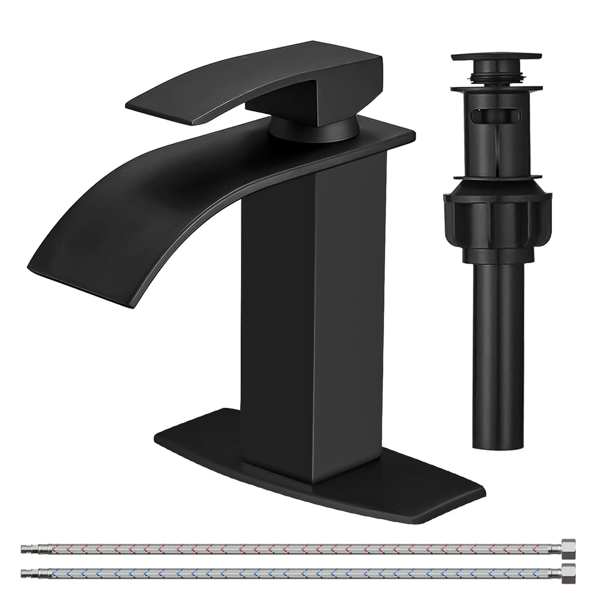 Besy Black Waterfall Faucet with matte finish for a contemporary bathroom focal point.
