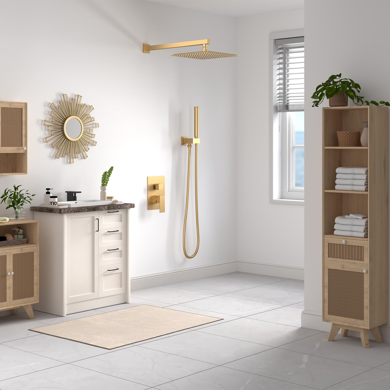 BESy brushed gold finish shower head adds elegance and durability.