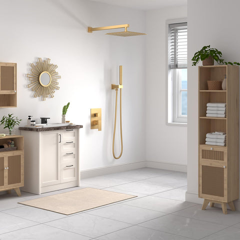 BESy brushed gold finish shower head adds elegance and durability.