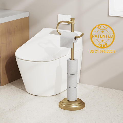 BESy brushed gold free-standing stand offering easy access without wall mounting.