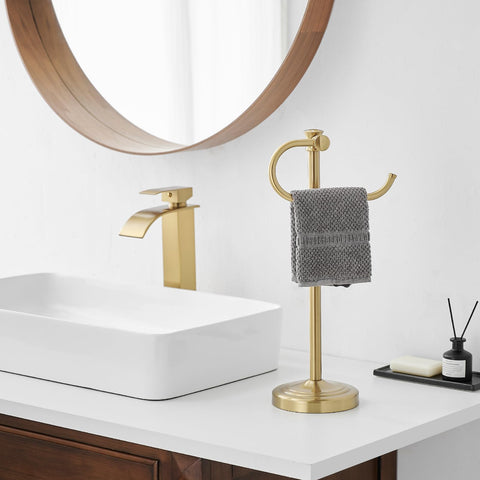 BESy brushed gold stand dimensions demonstrating compact footprint.