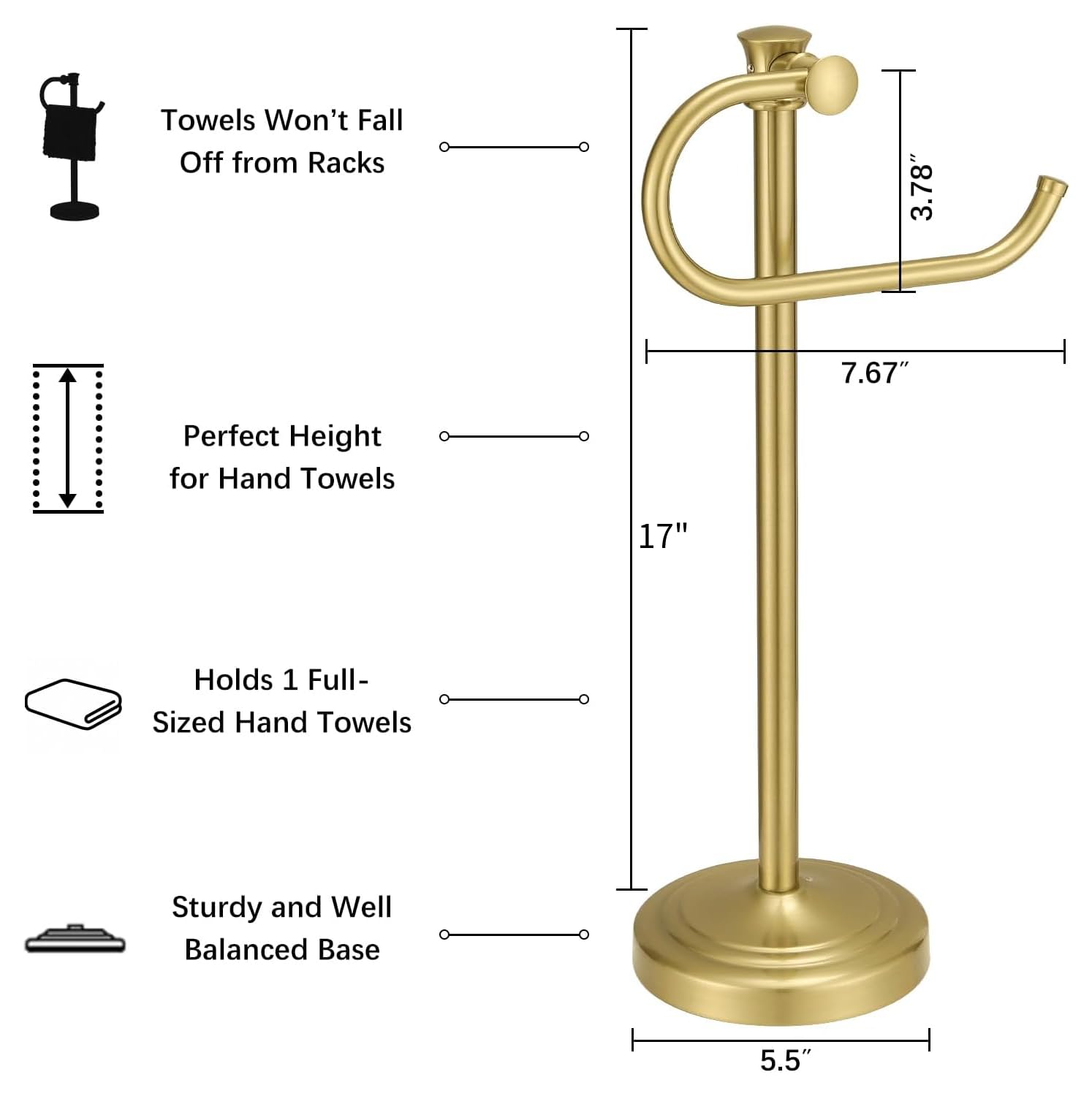 BESy brushed gold towel bar front for elegant bathroom decor.