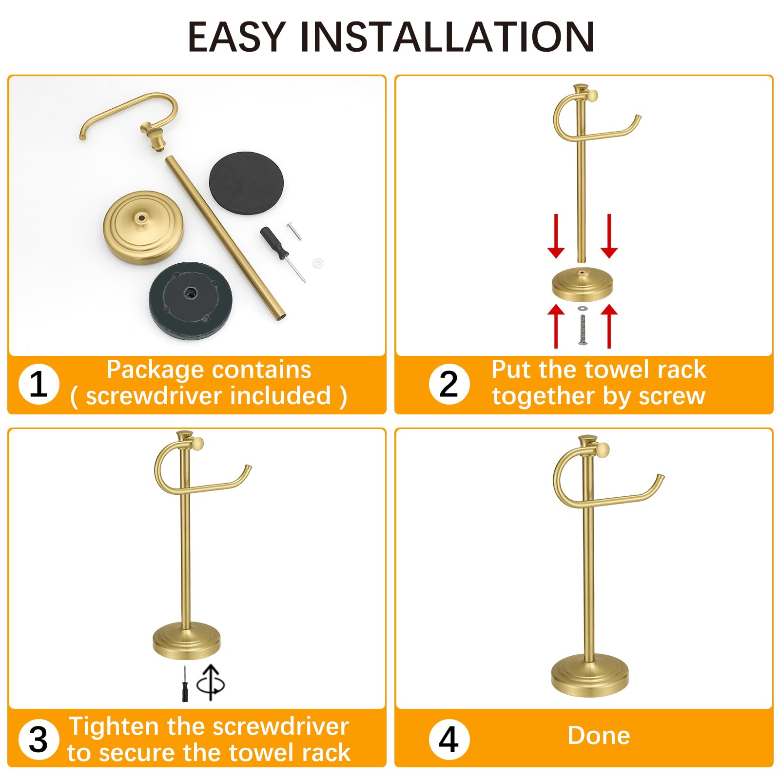 BESy brushed gold stand metal finish resists wear and corrosion.