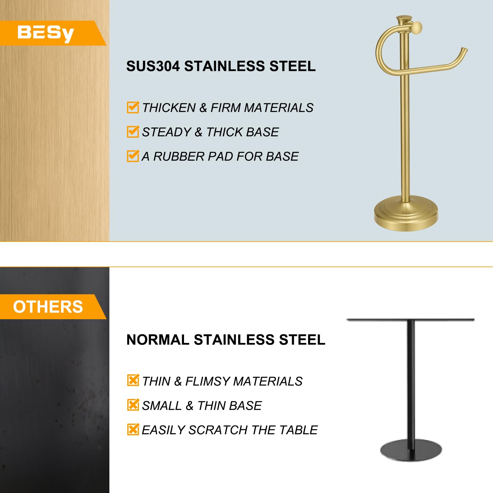 BESy brushed gold 17-inch towel bar close-up showing premium finish.