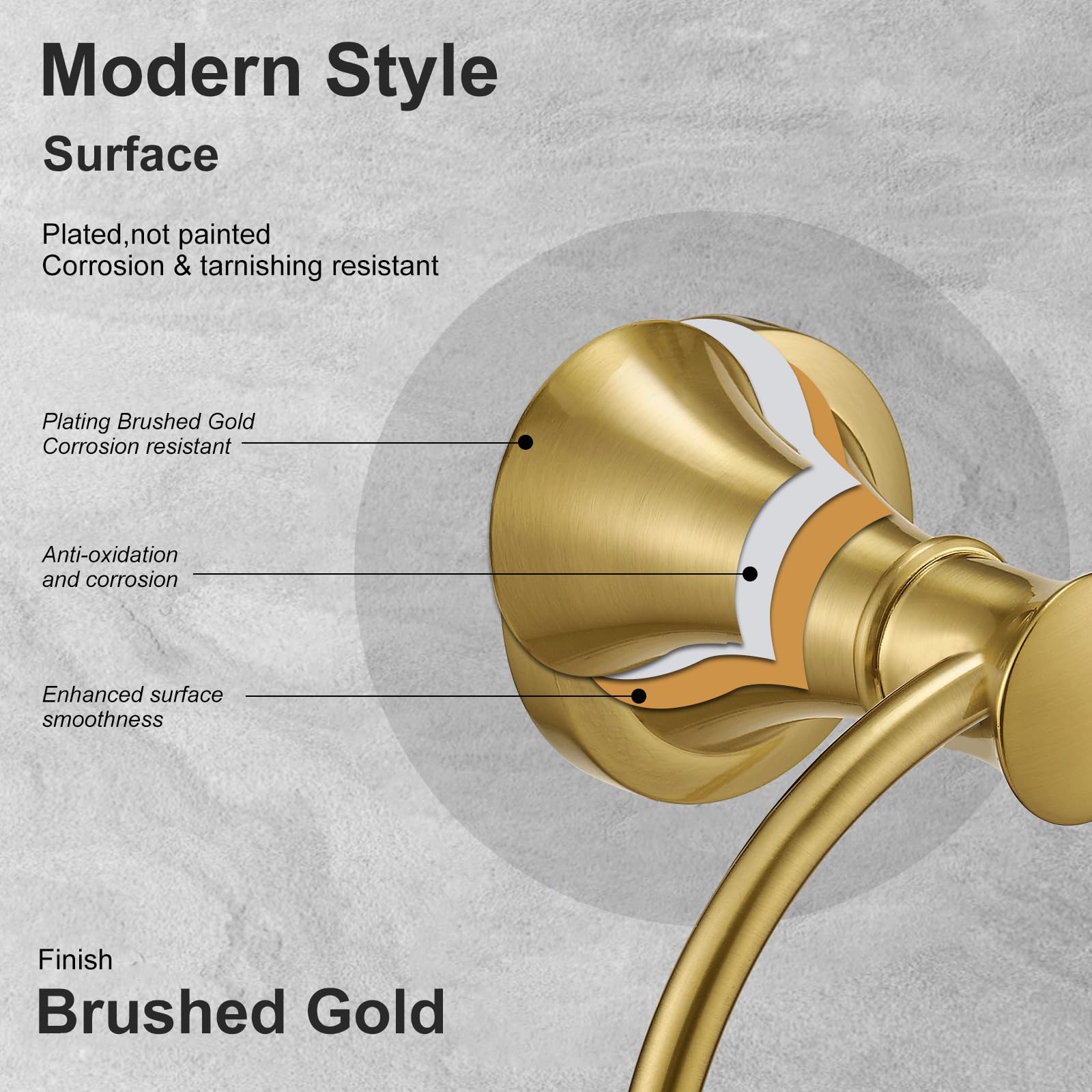 BESy Brushed Gold Towel Ring in-use in a bathroom keeps towels within reach.