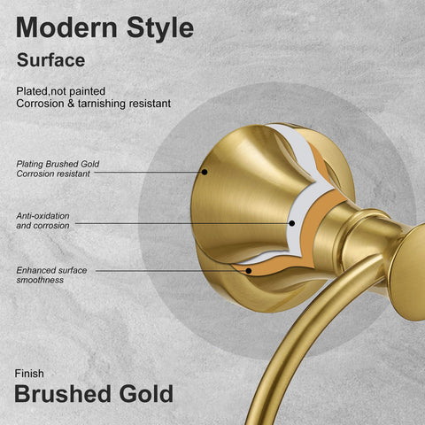 BESy Brushed Gold Towel Ring in-use in a bathroom keeps towels within reach.
