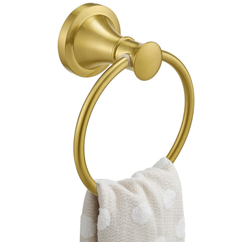 BESy Brushed Gold Towel Ring main view showing elegant wall-mount design for bathroom organization.