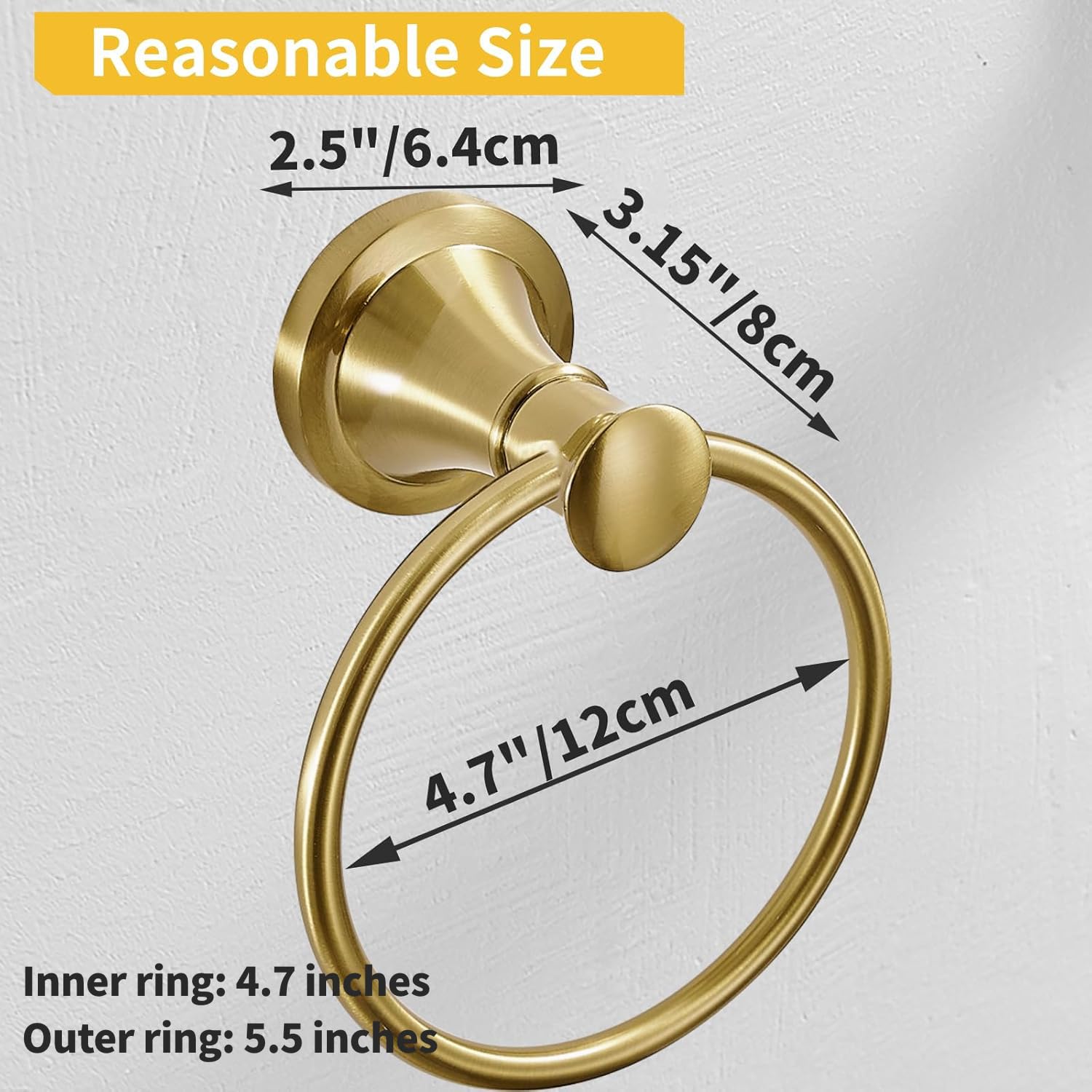 BESy Brushed Gold Towel Ring modern design enhances bathroom aesthetics.