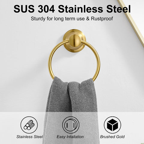 BESy Brushed Gold Towel Ring wall mount demonstrating durable hardware for daily use.