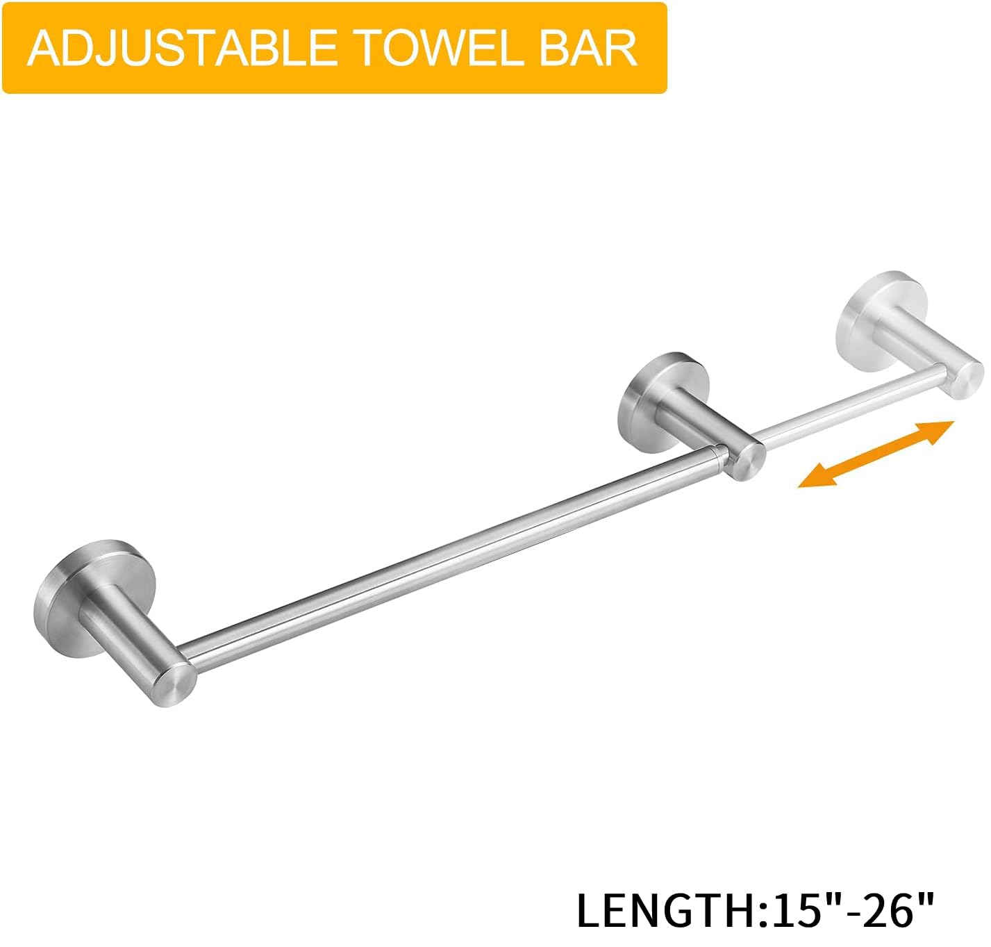 BESy brushed nickel wall mount towel bar adds stylish durability.