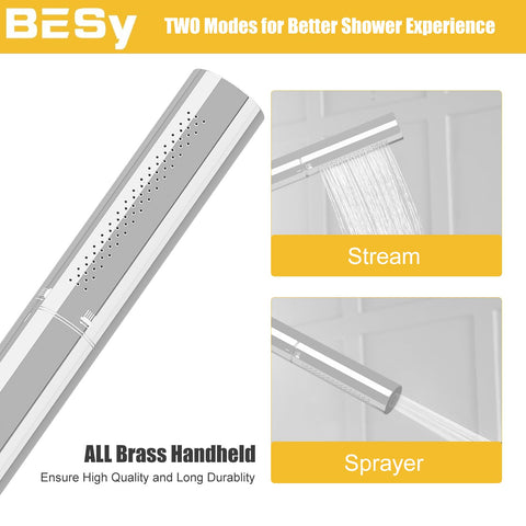 BESy chrome brass 2-in-1 shower head set hose connection close-up for easy setup