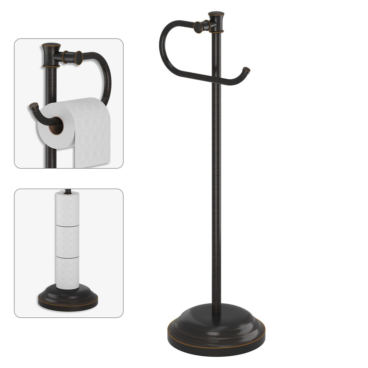 BESy free-standing toilet paper holder with base stability for upright everyday use.
