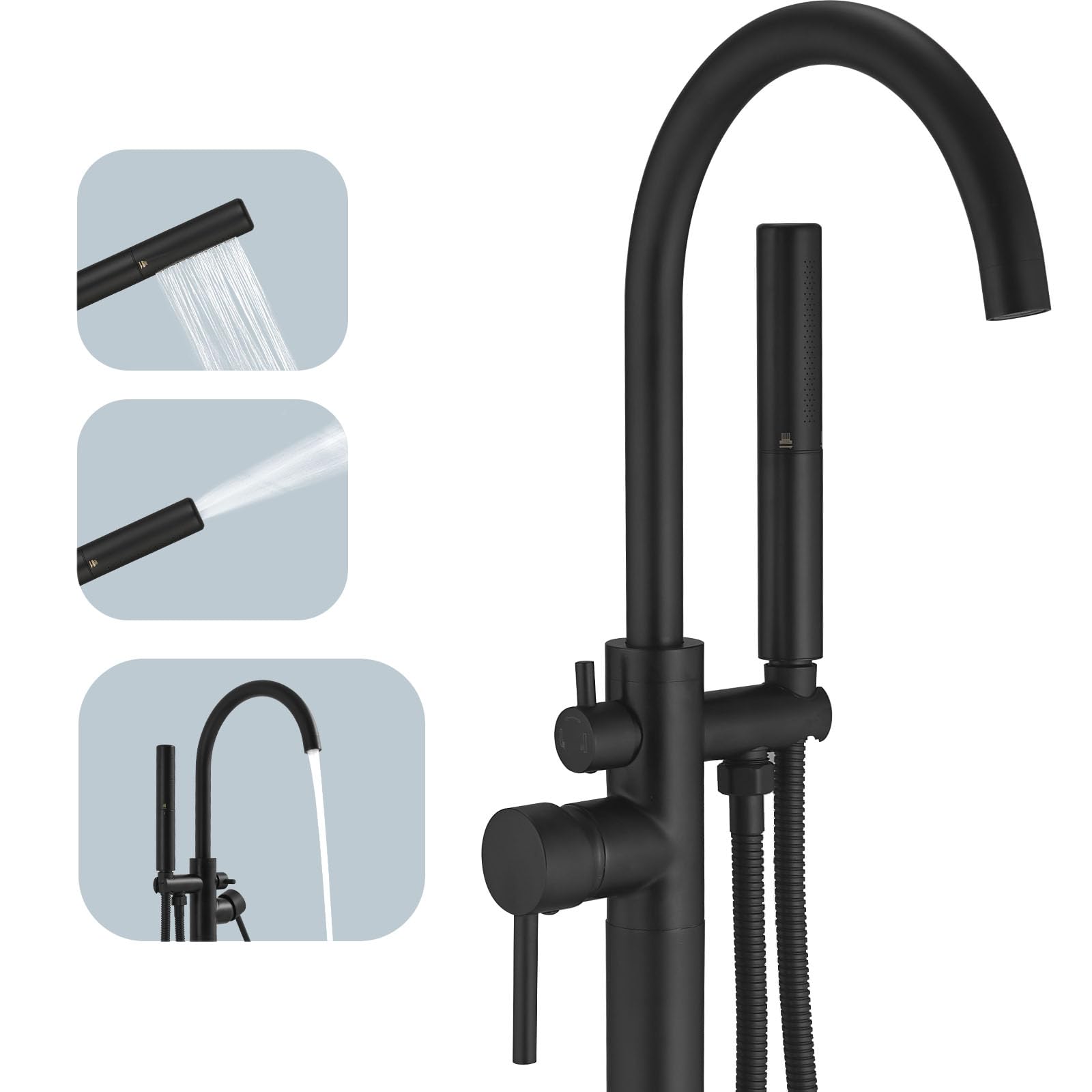 Besy freestanding tub filler with arch spout for easy bath filling