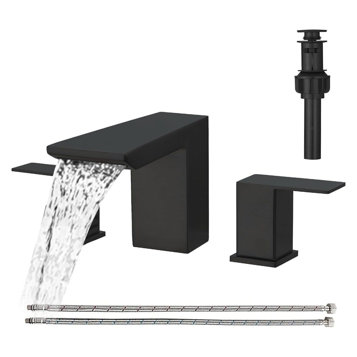 BESy matte black bathroom faucet with 3 holes for balanced water distribution and style.